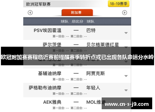 欧冠附加赛赛程临近赛前提醒赛季转折点或已出现各队命运分水岭